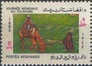 Afghan Nomad Couple Riding a Horse (Equus ferus caballus)