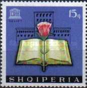 UNESCO Emblem, open book, rose and school