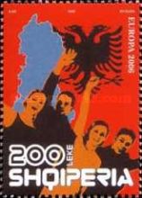 Men and women, flag and map of Albania
