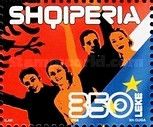 Men, women, flags of Albania and European Union