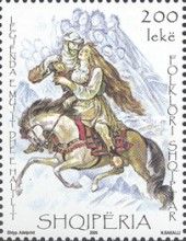 Man and Woman on Horse (Equus ferus caballus)