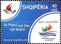 Emblems in Albanian and Italian national colors