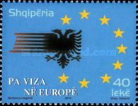 European Union flag and Albanian coat of arms