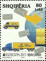 Globe, parcels, envelopes, postal van and truck
