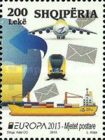 Globe, parcels, envelopes, airplane, train and ship