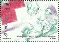 Red Cross helpers and flag