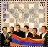 Armenian Chess Team with Cup, Flag and World Map
