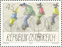 Penny farthing bicycle carnival figures, drawing