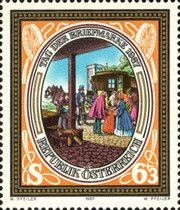 "The Postmaster" lithography (1841) by Carl Schustler