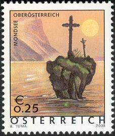 Crucifixes on rock, Mondsee, Upper Austria
