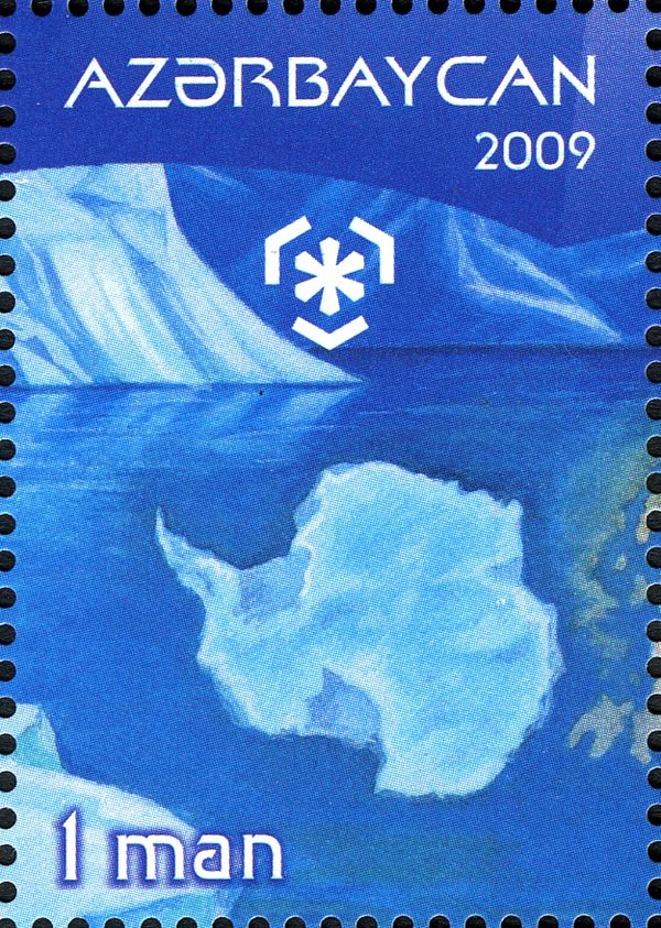 Ice Cliffs, Emblem and Outline of Antarctica