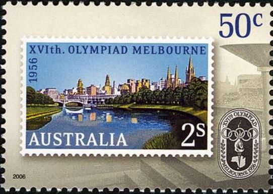 2s Melbourne across River Yarra stamp, 1956