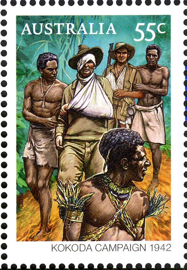 Papuans Helping Wounded Soldiers