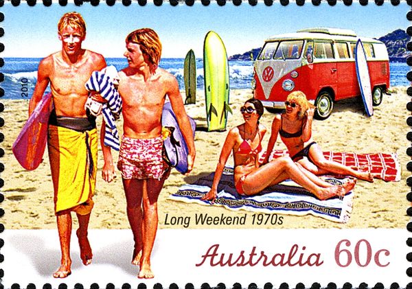 Surfers on Beach, 1970's
