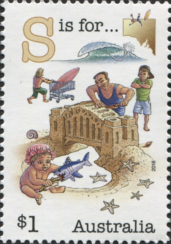 S is for South Australia, Shark, Sandcastle, Surf, Starfish