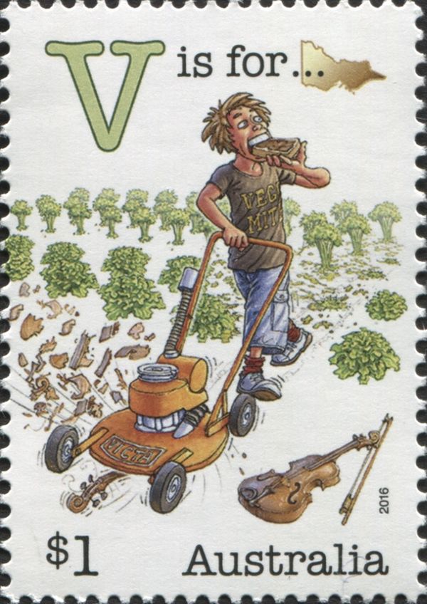 V is for Victoria, Victa, Vegemite, Vegetables, Violin