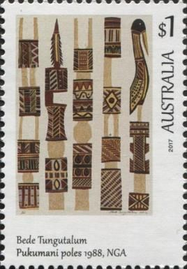 Pukumani Poles (linocut), Bede Tungutalum (1988)