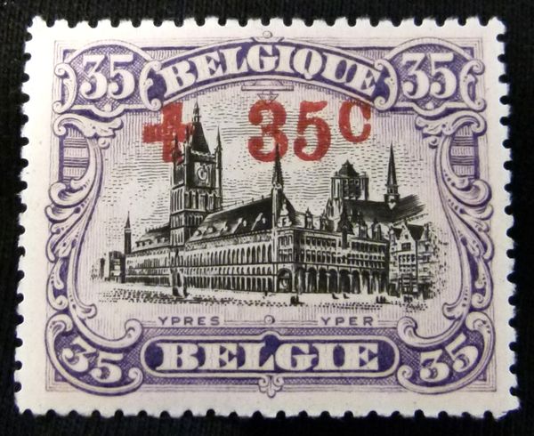 Cloth Hall and Bell Tower in "Ypres" - Surcharged