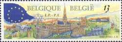 Panorama of Brussels, European Flag