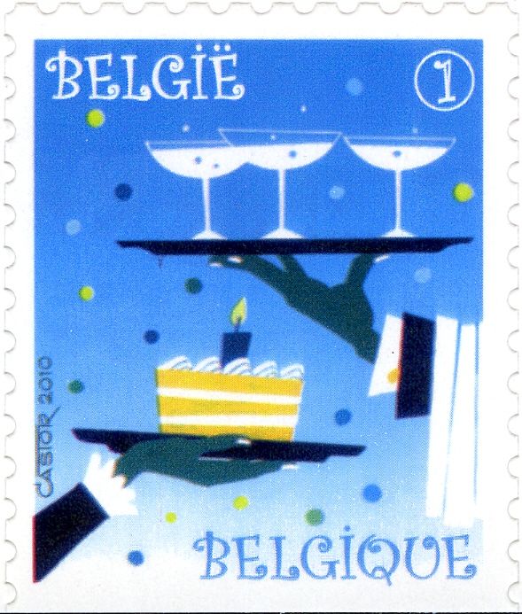 Party Stamp: Champagne & Cake - Bottom Imperforate