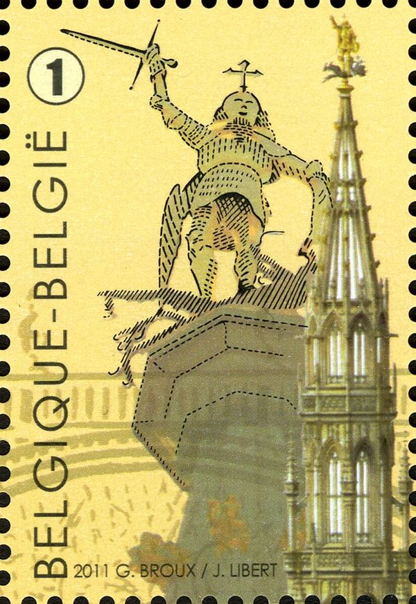 Brussels Grand Place: Peak of City Hall Tower+Saint Michael