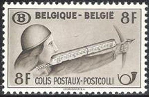 Railway Stamp: Winged Wheel with red surcharge