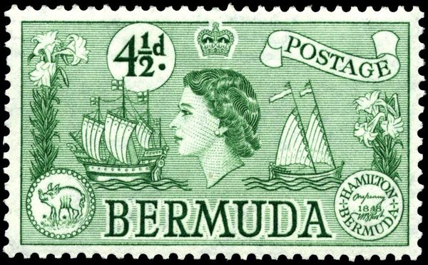 "Sea Venture", coastal sailing boat, hog coin & Perot stamp