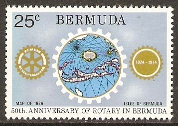 Rotary Emblem, Map of Bermuda on globe, 1626