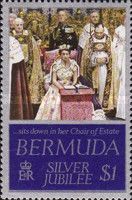 The Queen seated in Chair of Estate