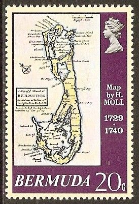 Old Map of Bermuda by Herman Moll, 1729