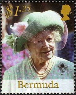 Queen Mother wearing blue hat