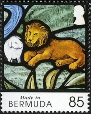 Lion and lamb stained glass