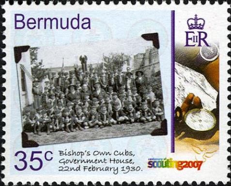 1930 photograph of Bishop's Own Cubs, hand with compass