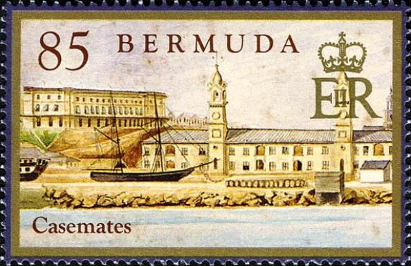 Casemate Barracks and Bermuda Dockyard, 1856, painting by un