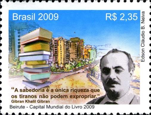 Khalil Gibran with Books and Tower Blocks