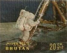 Astronaut stepping down from Lunar Module