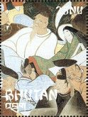 Poets with white, green, light blue and black kimonos