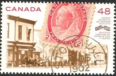 Post Office in Stonewall, MB - 2¢ Victoria & 1902 date stamp