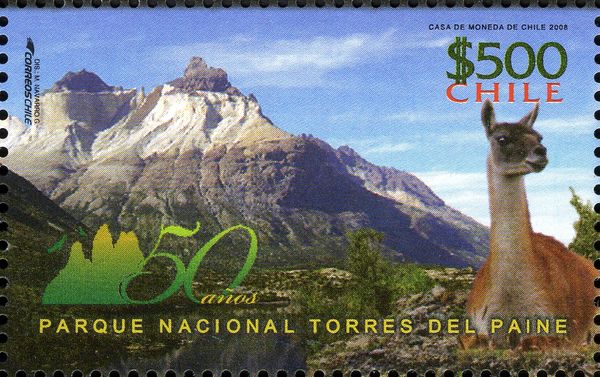 Cuernos del Paine from the West, Guanaco (Lama guanicoe) 