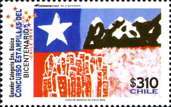 Flag with Mountains and City