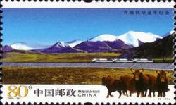 Train before the Danggula Mountains, Yak (Bos grunniens)