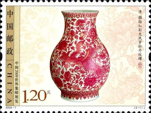 Carmine Pot with Design of Dragon and Phoenix