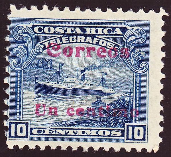 Steamer "Antilles" surcharged 1c on 10c - red