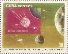 Earth, Moon and Cuban stamp
