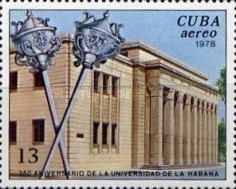 University building and crossed sabres