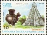 Maya vase and Tikal temple (Guatemala)