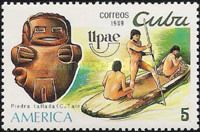 Stone Carving, Indians in Dugout Canoe