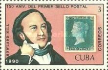 Portrait of Sir Rowland Hill and stamps of GB n.º2