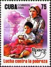 Woman and child, map of South America
