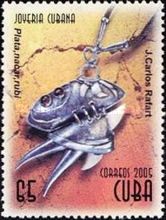 Silver pendant with pearl and ruby, by Carlos J. Rafart